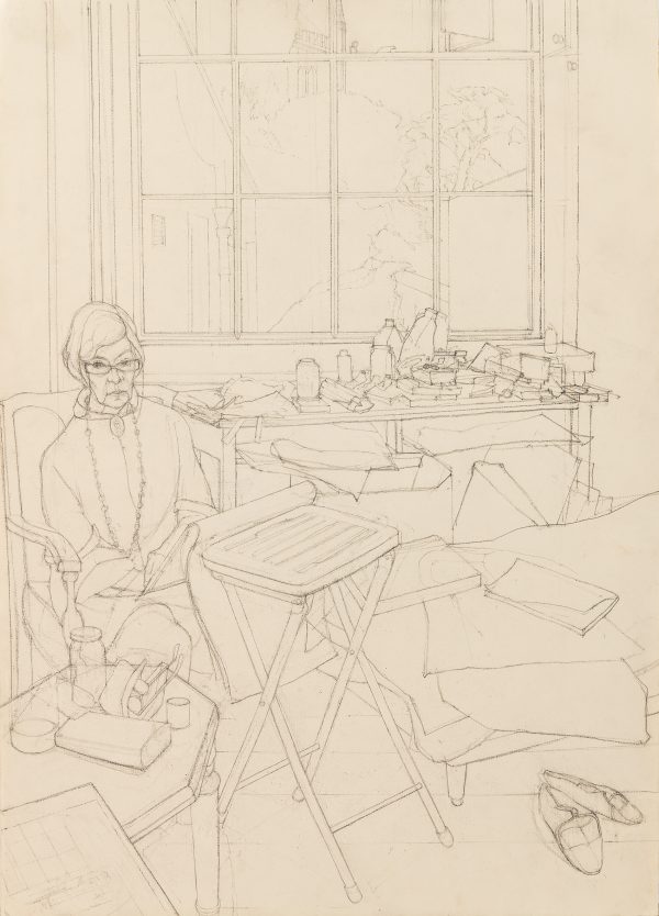 Jean in her Studio, Conte on Paper, 60 x 40cm